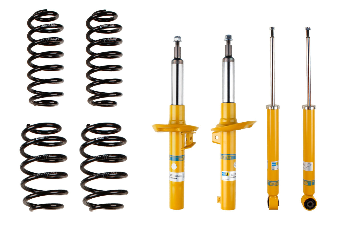 Bilstein B12 suspension kit for Audi A3 (8P1), including shock absorbers and coil springs, installed on vehicle.