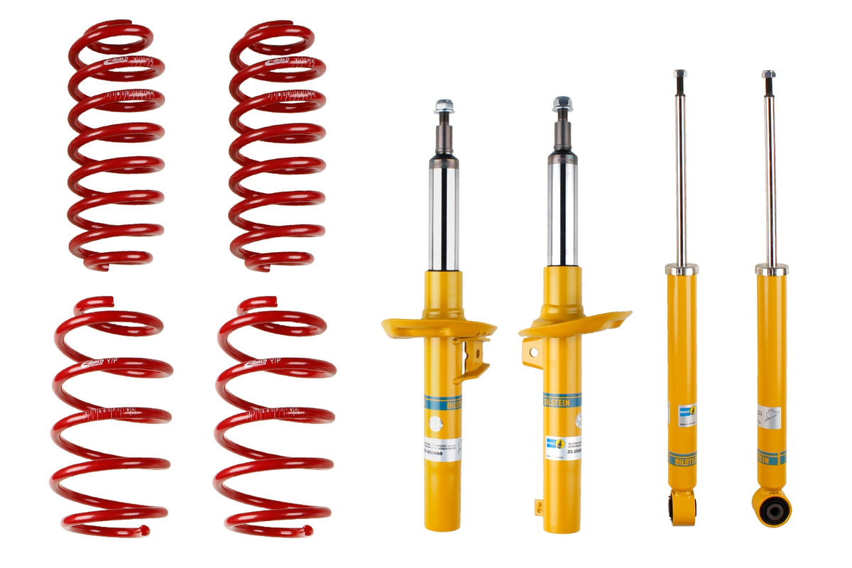 Bilstein B12 suspension kit for Audi A3 Sportback 8PA, showing shock absorbers and coil springs in the kit.
