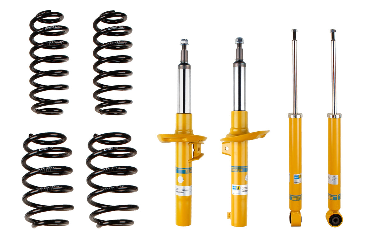 Bilstein B12 suspension kit for Volkswagen Golf V Variant (1K5), showing shock absorbers and coil springs for improved ride quality.