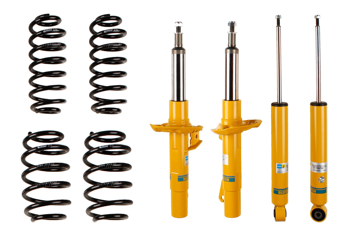 Bilstein B12 suspension kit for Volkswagen Golf VI Variant, showing shock absorbers and coil springs in the kit.