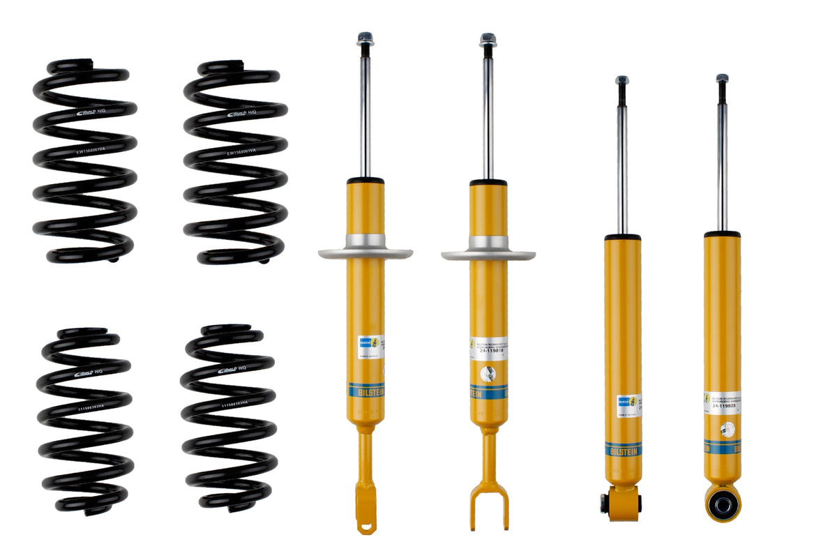 Bilstein B12 suspension kit for Audi A4 Avant (8E5 B6) showing coilover components and shock absorbers.