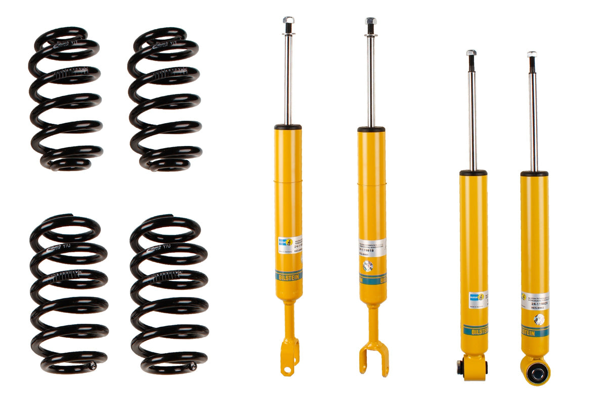 Bilstein B12 suspension kit for Audi A4 Avant (8E5 B6), showing shock absorbers and struts in the kit.