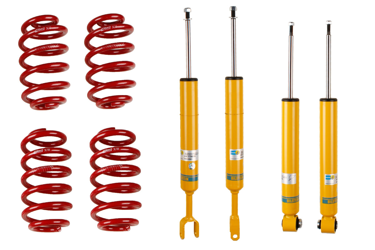 Bilstein B12 suspension kit for Audi A4 (8E2 B6), showing the shock absorbers and coil springs in the kit.