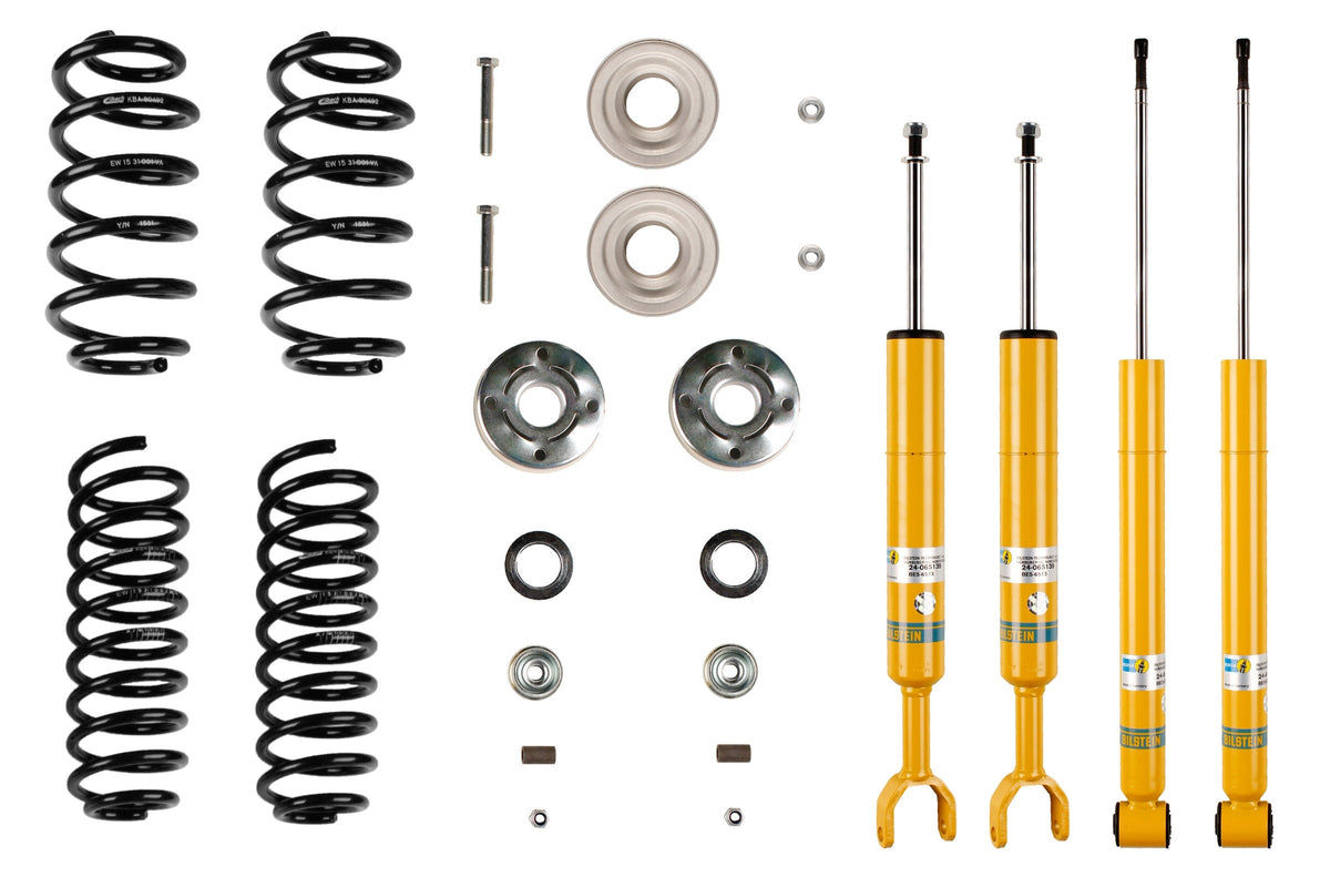 Bilstein B12 suspension kit for Audi A4 B5, showing shock absorbers and coil springs in the kit.