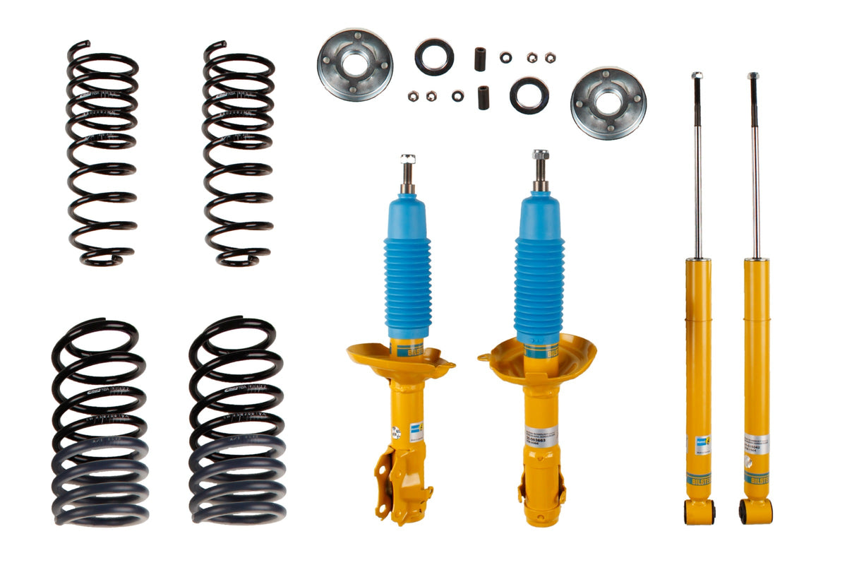 Bilstein B12 suspension kit for Volkswagen Jetta II showing shock absorbers and coil springs installed on vehicle.