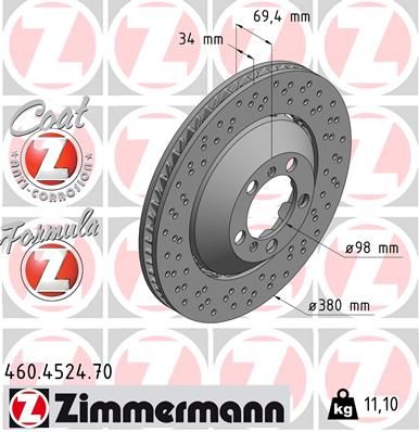 Zimmermann Formula Z front brake discs for Porsche 992 GT3, 408x36mm, with vented design and silver finish.