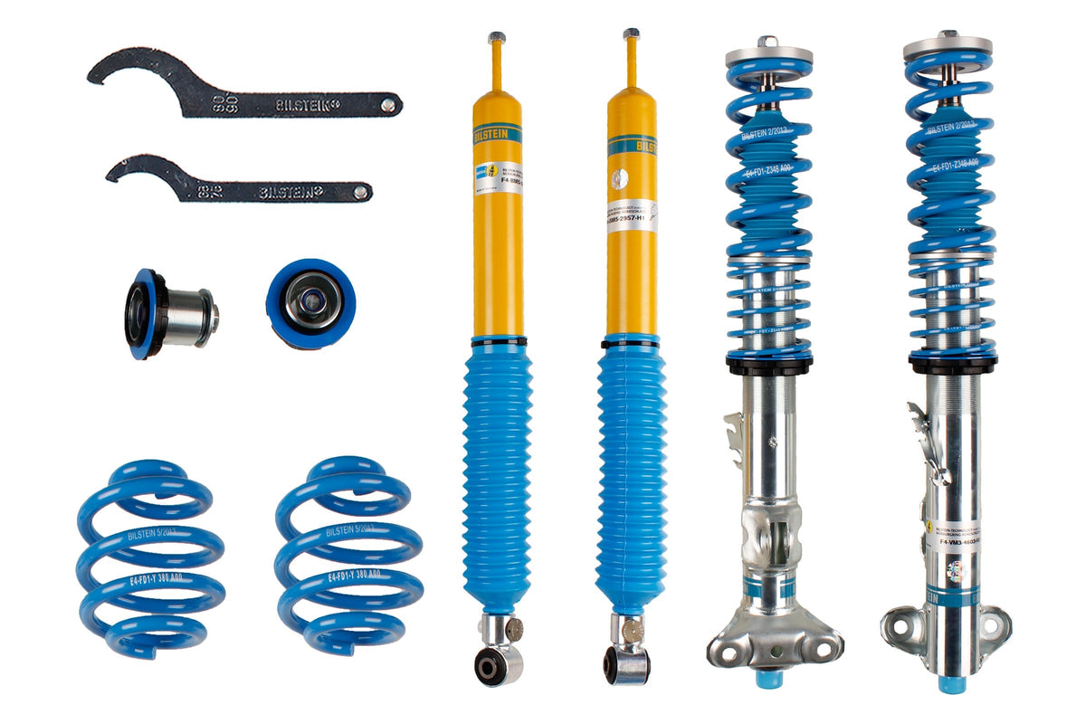 Bilstein B16 coilover suspension kit for BMW 3 Series E36, featuring adjustable shocks and sporty upgrade components.