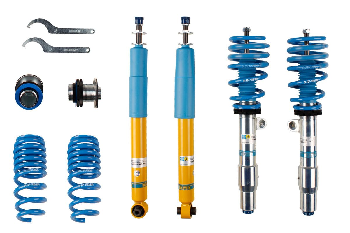 Bilstein B16 PSS10 coilover suspension kit for BMW E92 M3, showing the shock absorbers and mounting components.
