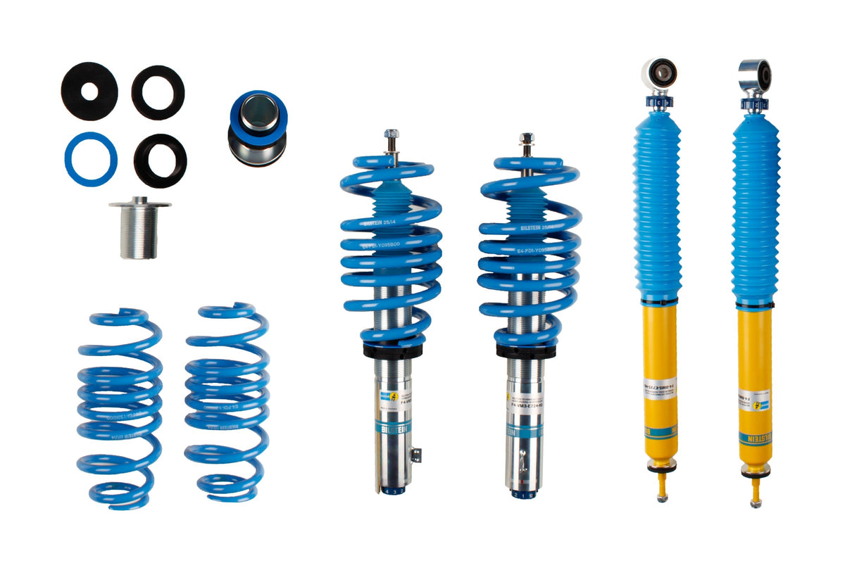 Bilstein B16 coilover suspension kit for Audi A6 4G, showing adjustable shock absorbers and coil spring components.