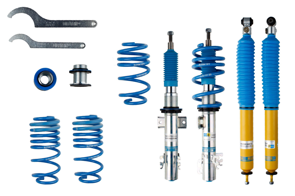 Bilstein B16 coilover suspension kit for Volkswagen Polo WRC, showing the assembled coilover system with adjustable shocks.