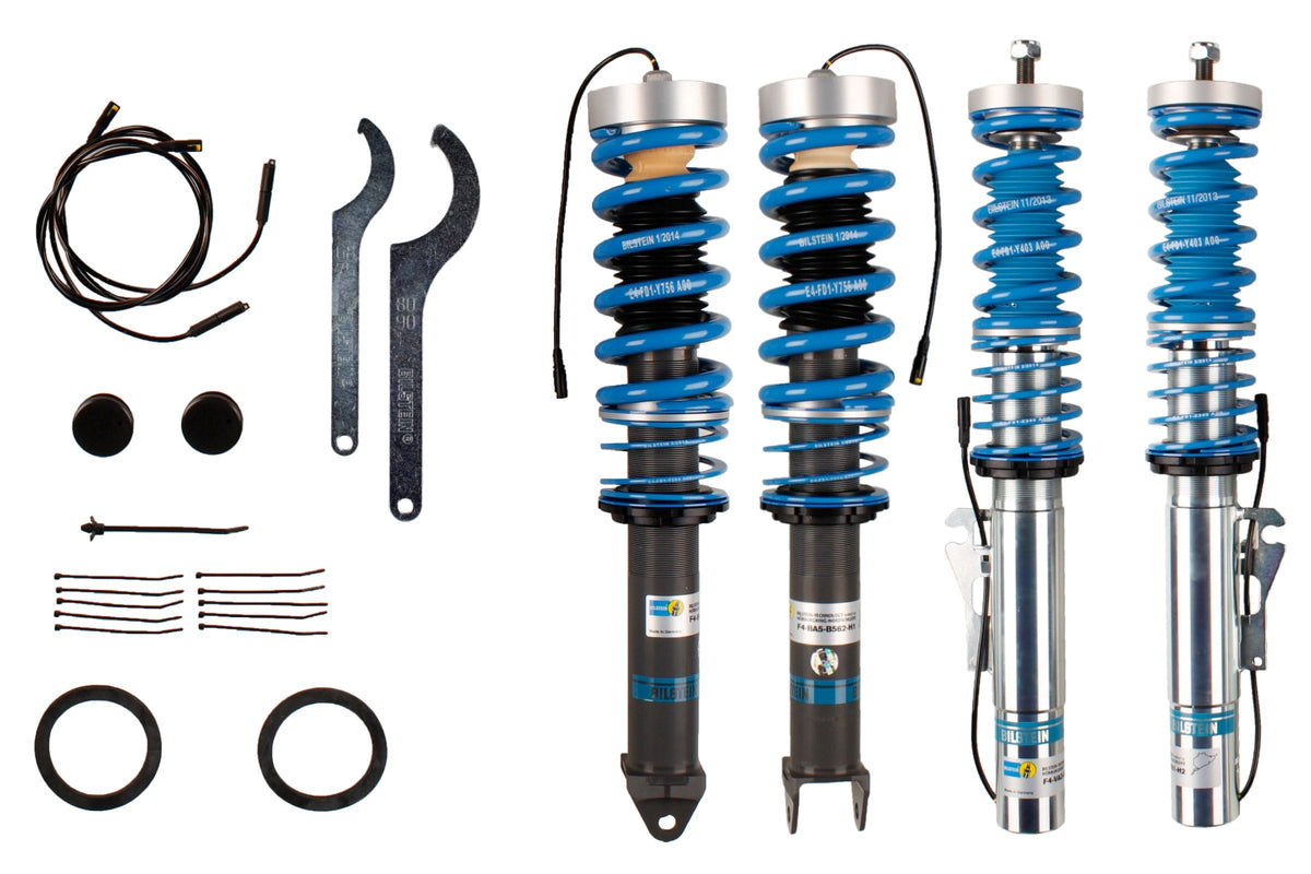 Bilstein B16 electric coilover suspension kit for Porsche 911 C2 997 K, showing assembled shock absorbers and adjustable components.