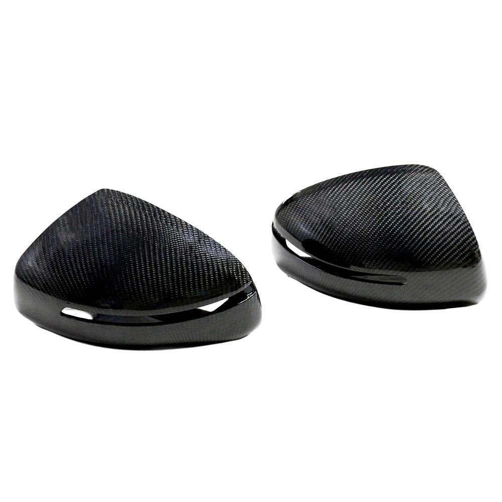 Carbon fiber mirror cover replacement for Audi R8 2007-2012, focusing on the sleek, textured surface of the CT Carbon mirror cover.
