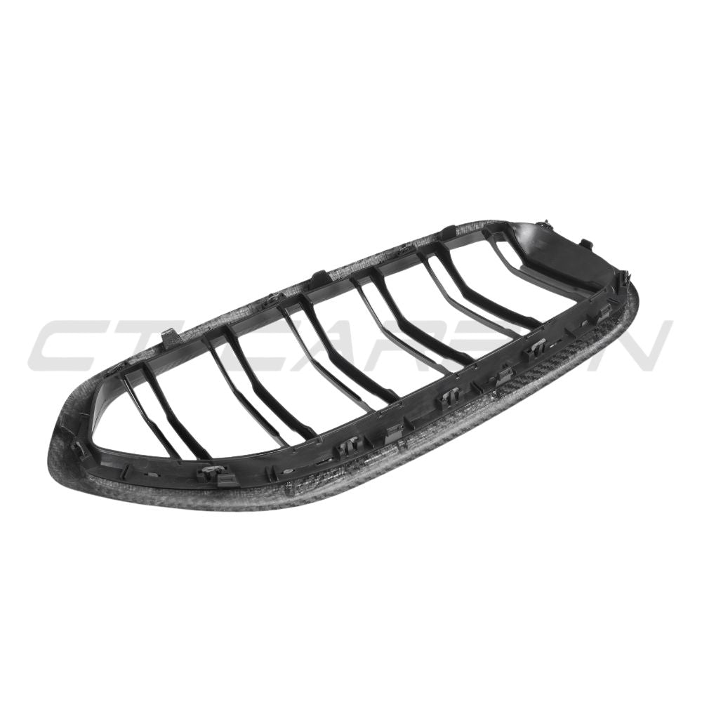 BMW Z4 G29 2018-2022 CT Carbon double slat carbon fibre grille installed on front of car.