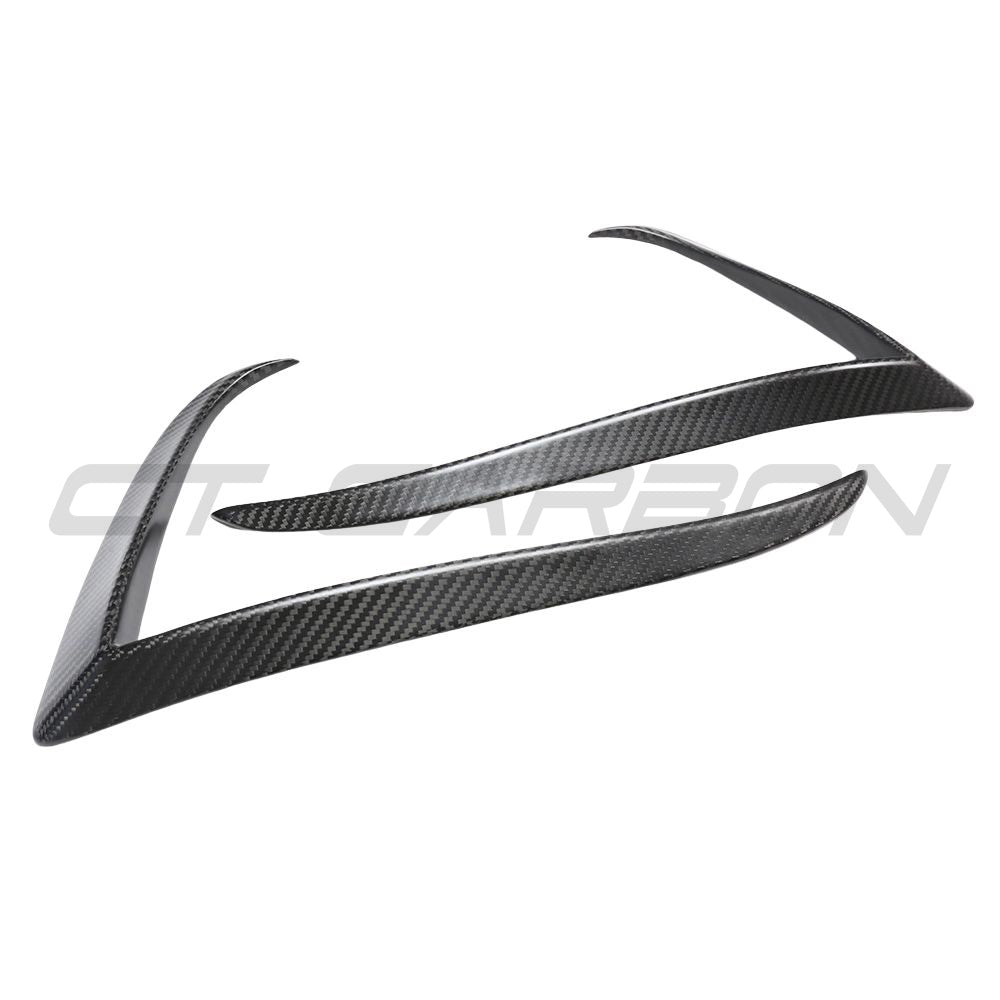 CT Carbon carbon fiber front bumper canards for Tesla Model 3 (2017-2023) car accessories, shown on a white background.
