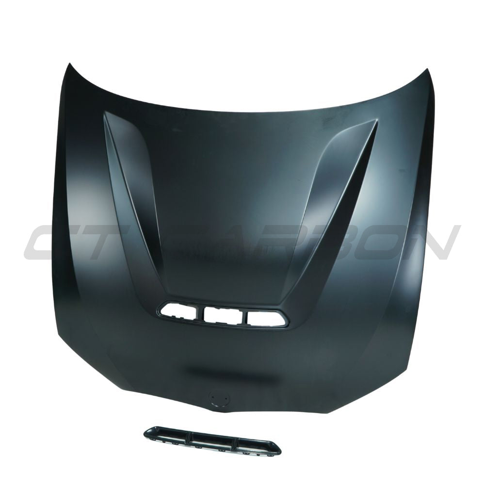 BMW 3 Series G20 G21 2018+ CT Carbon GTS style aluminum bonnet with carbon fiber finish, featuring sleek design and lightweight construction.