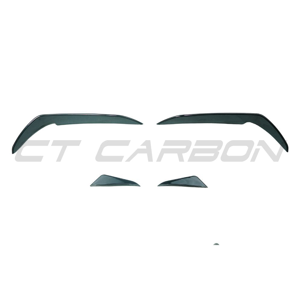 Gloss black front bumper canards for Volkswagen Golf GTI/GTD MK7/7.5 2017-2020 by CT Carbon, showing aerodynamic accessory details