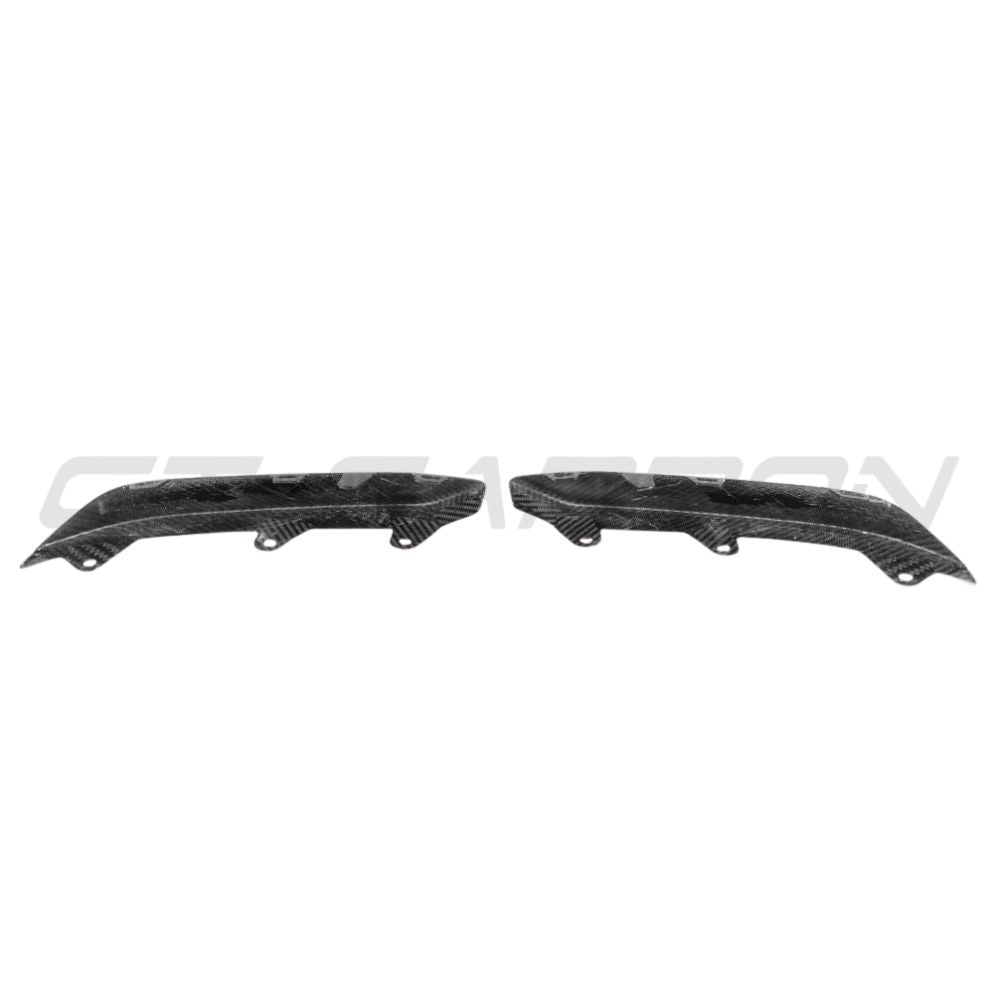BMW M8 F91/F92/F93 2019+ CT Carbon carbon fiber lower front bumper trim accessory on vehicle front bumper.