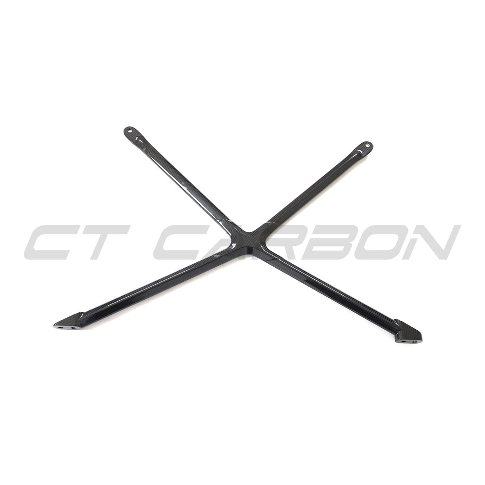CT Carbon Audi R8 Coupe 2015-2024 carbon fiber strut brace installed in engine bay, showcasing lightweight performance accessory.