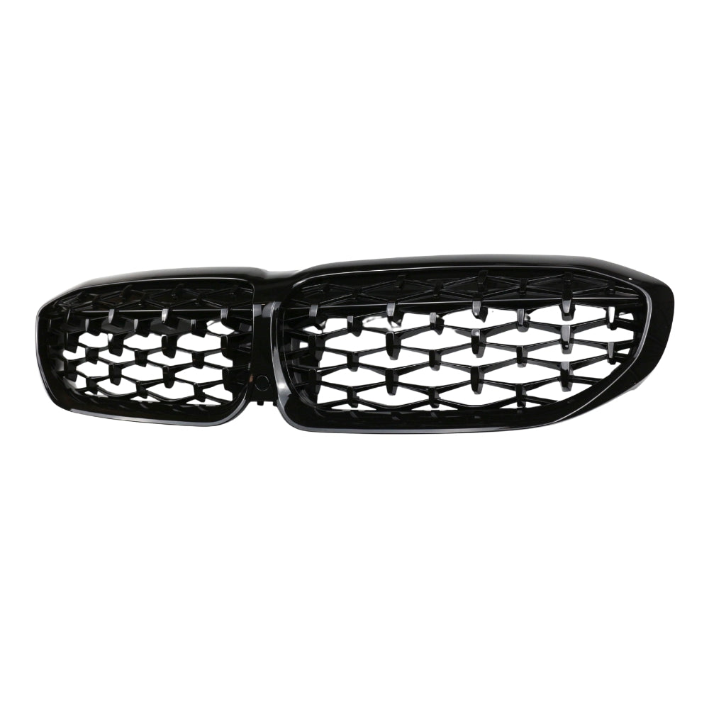BMW 3 Series G20 G21 2018-2022 CT Carbon gloss black grille with chrome accents on a vehicle front view.