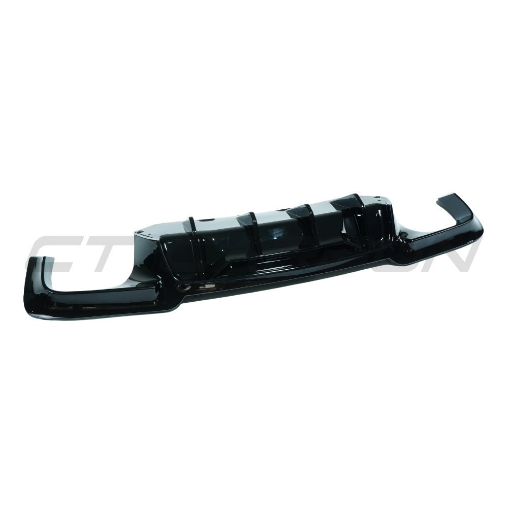 BMW 5 Series F10 F11 2011-2017 diffuser with quad tips in gloss black by CT Carbon, showing the sleek, aerodynamic rear design.