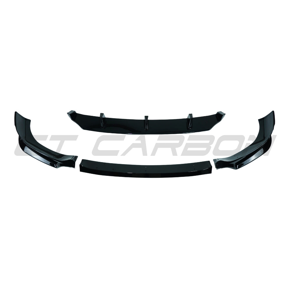 BMW X6 G06 2019-2022 CT Carbon gloss black splitter V2 installed on front bumper, showcasing sleek aerodynamic design.