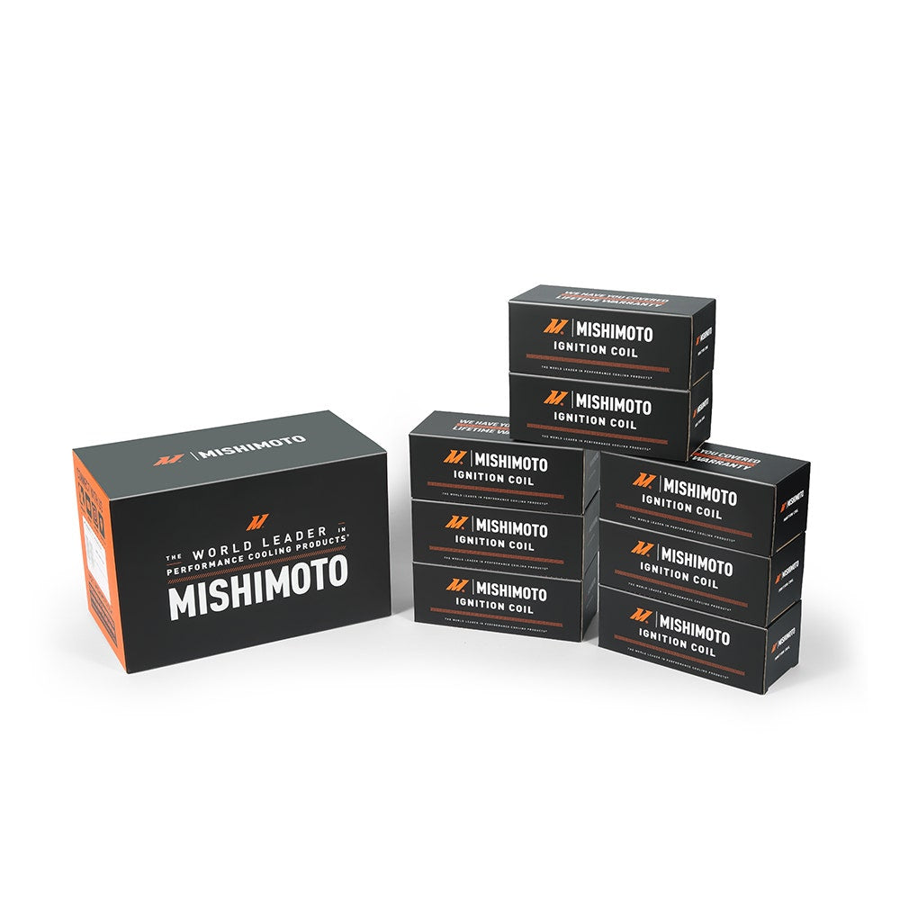 MISHIMOTO ignition coil for BMW engines including M54, N20, N52, N54, N55, N62, S54, and S62 models.