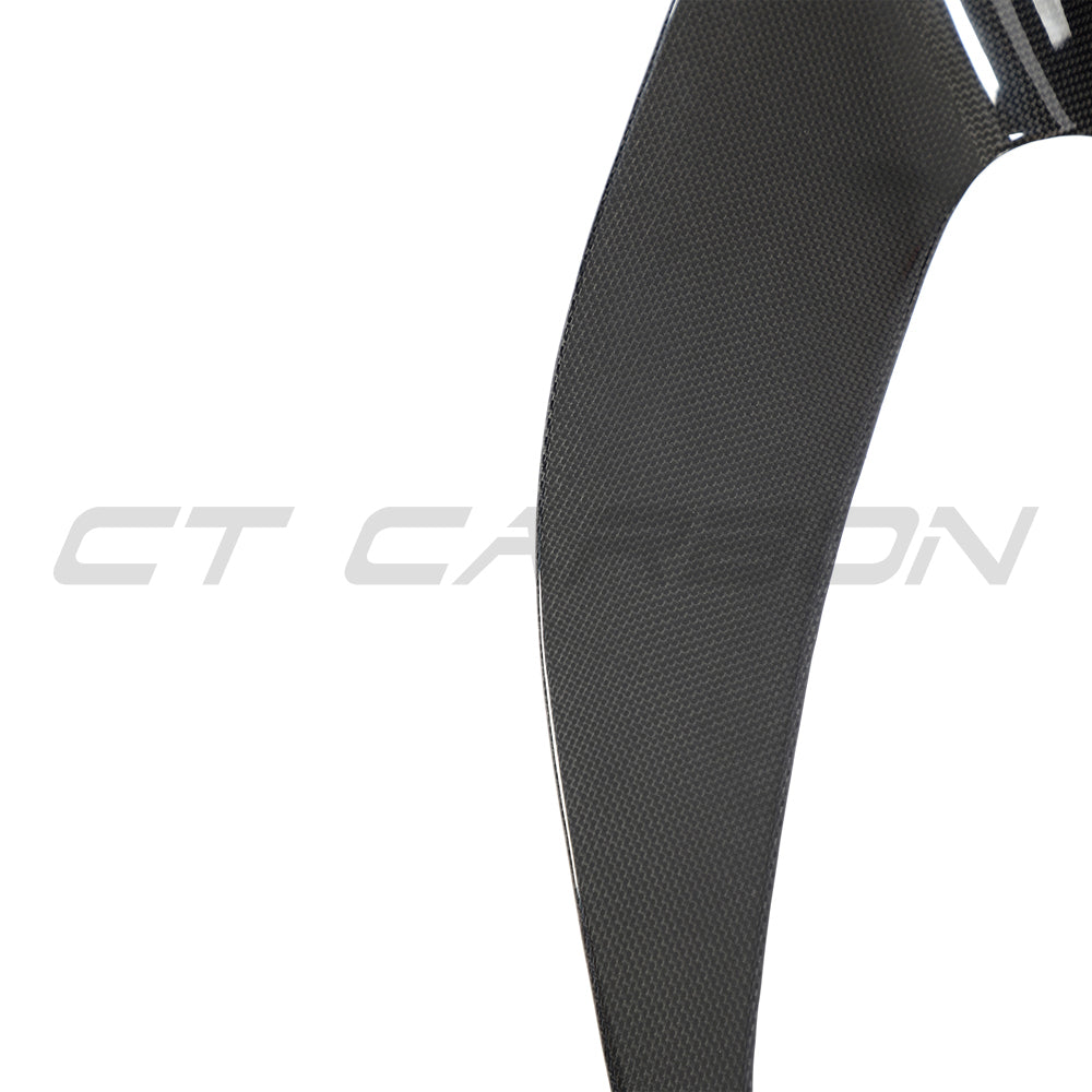 CT Carbon Ferrari F8 2019-2023 front bumper carbon fiber splitter trim, showcasing sleek, lightweight aerodynamic design.