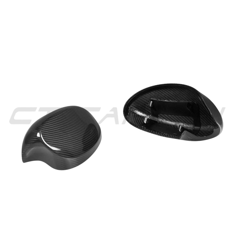 BMW 1 & 3 Series E82/E83/E87/E90/E91/E92/E93 carbon fibre mirrors by CT Carbon, showing sleek mirror housing and reflective surface.