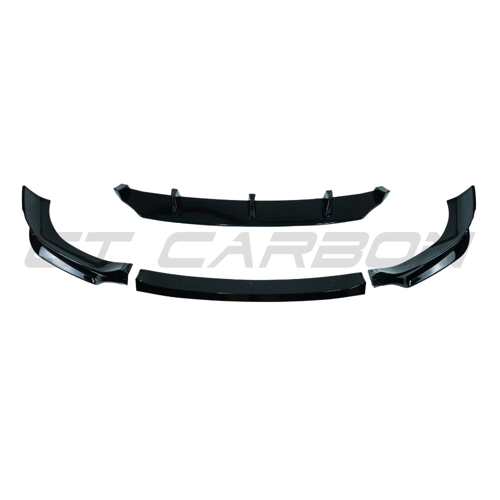 BMW X6 G06 2019-2022 CT Carbon gloss black splitter V2 installed on front bumper, showcasing sleek aerodynamic design.