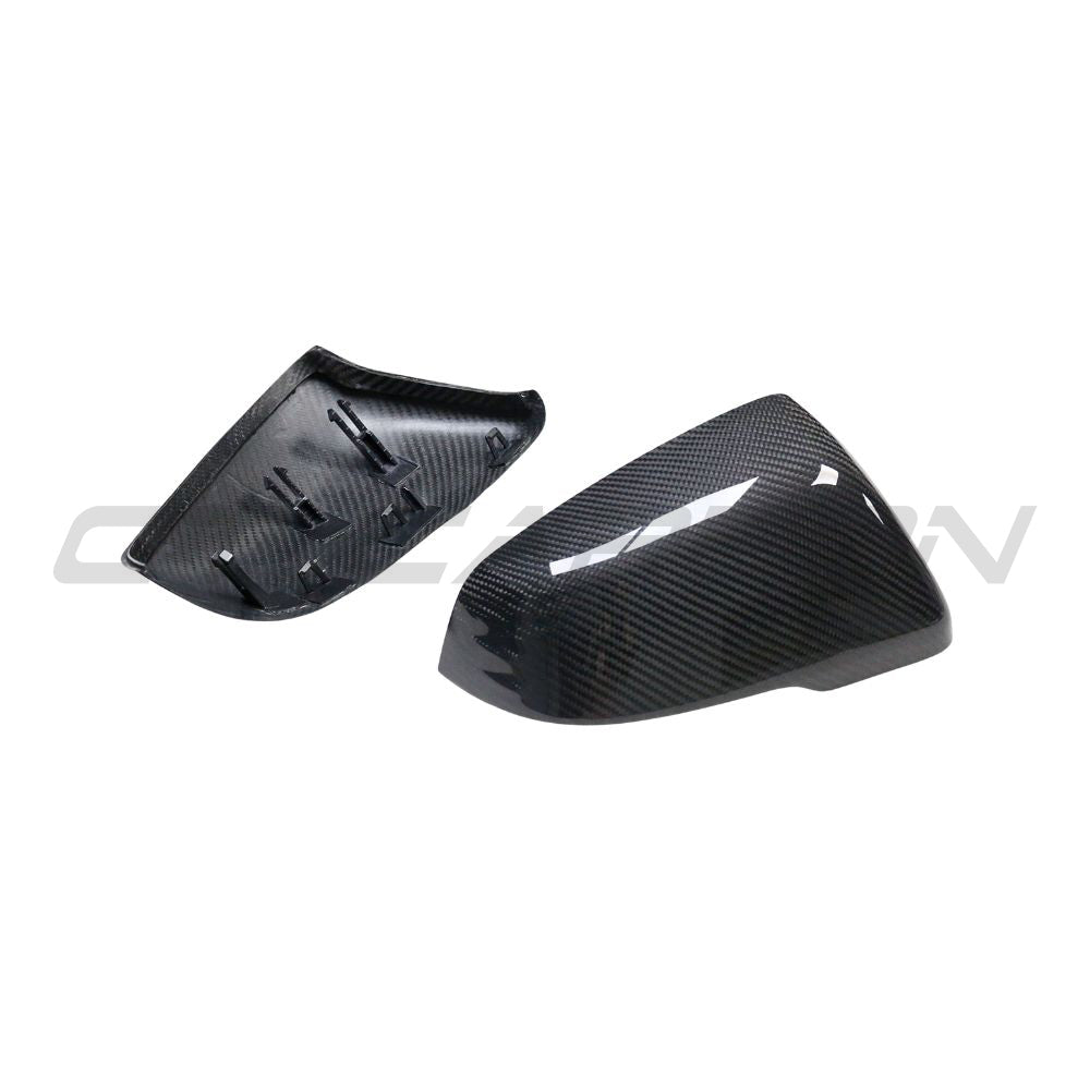 CT Carbon Toyota Supra A90 carbon fiber side mirror accessories, close-up view of sleek, lightweight mirror covers.