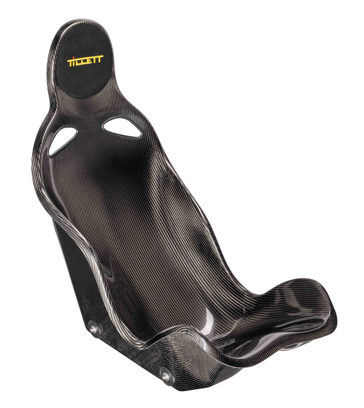 TILLETT B2 epoxy car racing seat with black upholstery and racing harness holes, designed for high-performance driving.