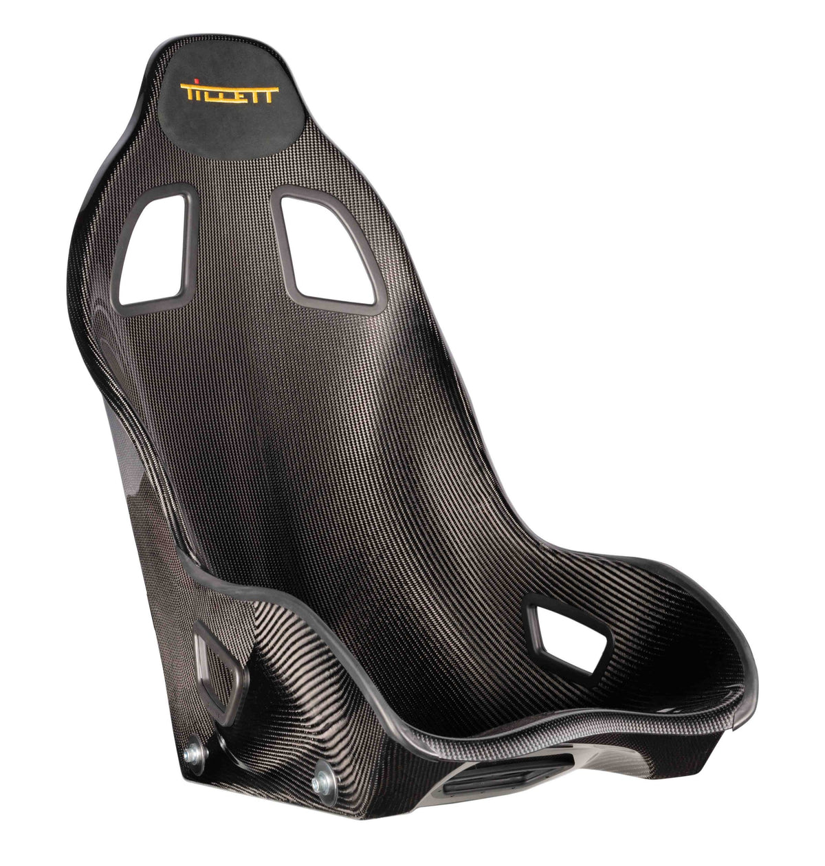 TILLETT B7 epoxy racing car seat with black fabric upholstery, side bolsters, and mounting points for motorsport performance.