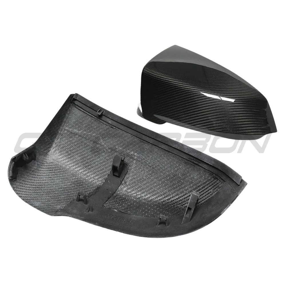 BMW X1 U11 2023+ Carbon Fibre Mirror Covers by CT Carbon, close-up of sleek, lightweight carbon fibre accessories on car side mirrors.