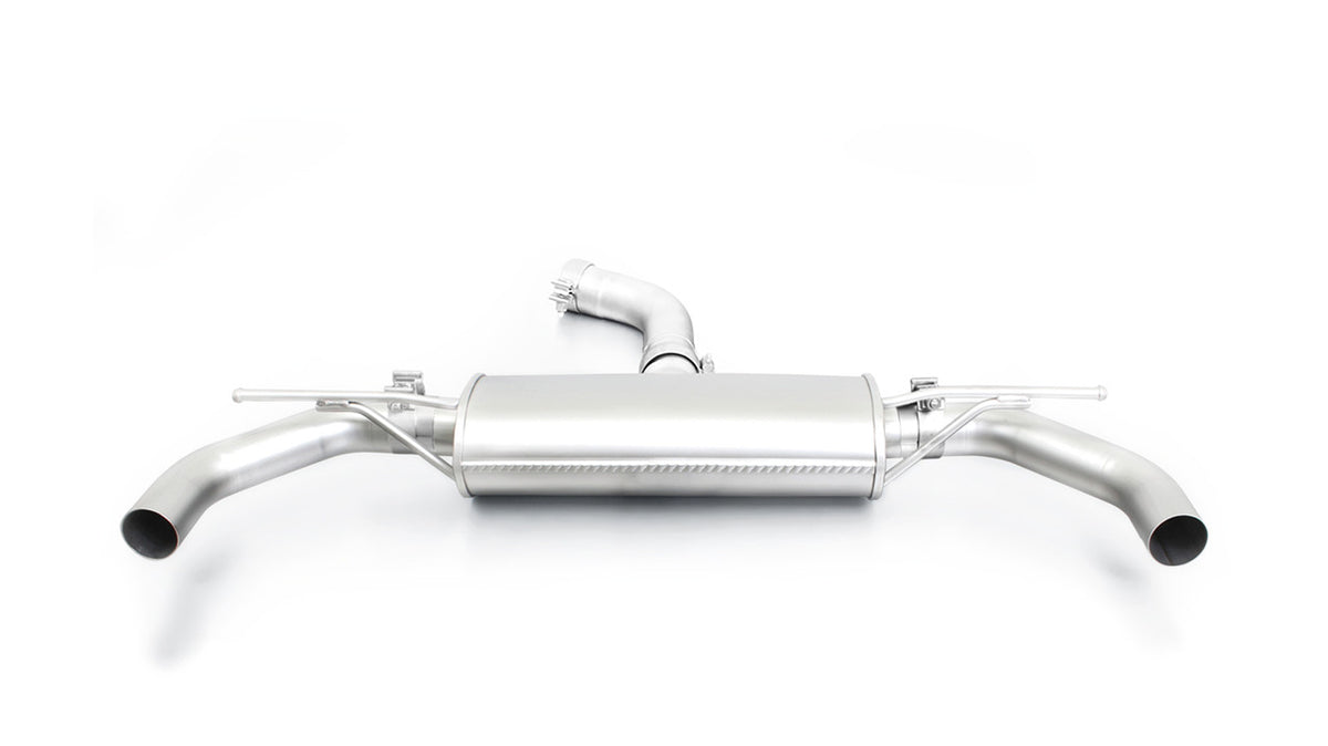 Remus VW Golf MK7.5 GTI cat-back exhaust system with polished metal pipes and muffler, designed for high-performance sound and style.