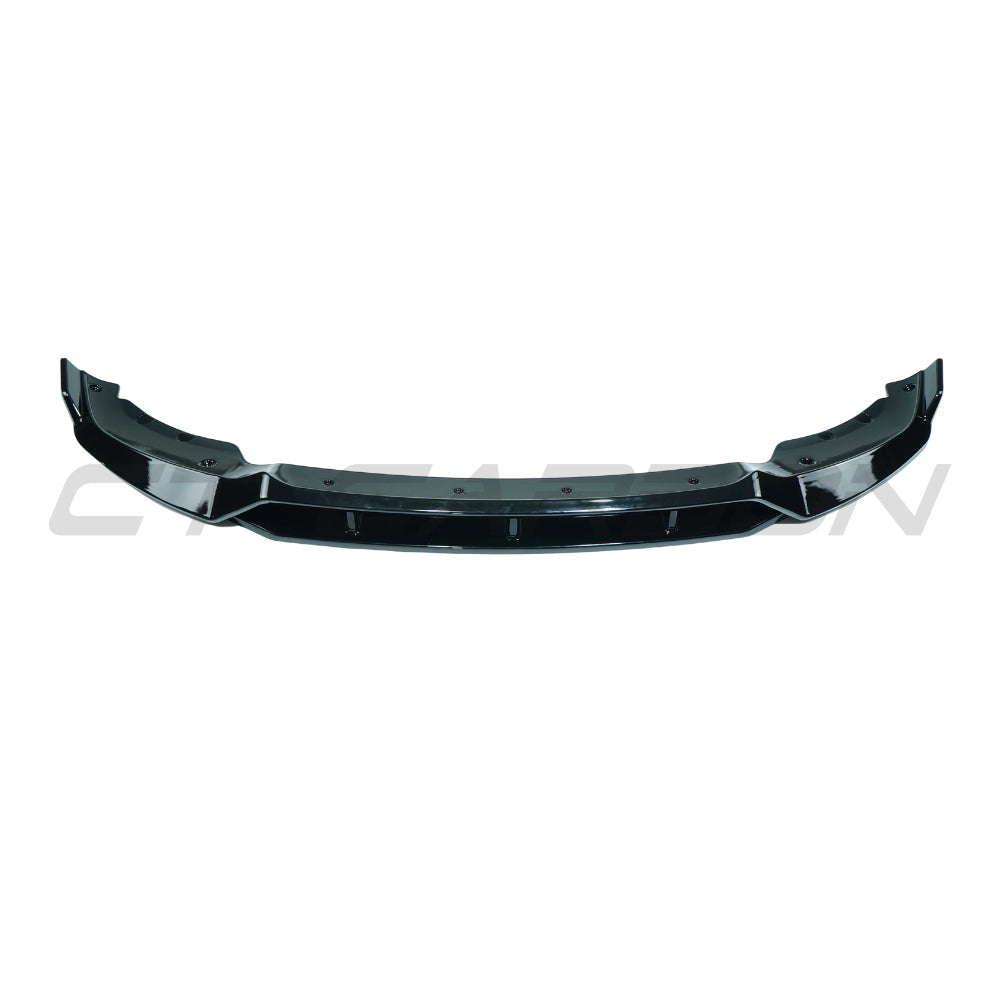 BMW X6 G06 2020-2023 CT Carbon gloss black splitter front view, showcasing aerodynamic automotive splitter design.