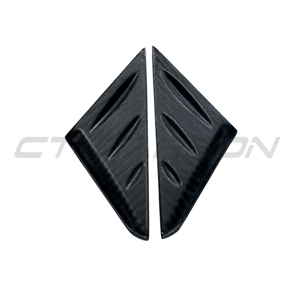 CT Carbon Porsche 911 and Cayman carbon fibre A-pillar trim accessories, showing sleek black finish and precise fit for enhanced interior style.