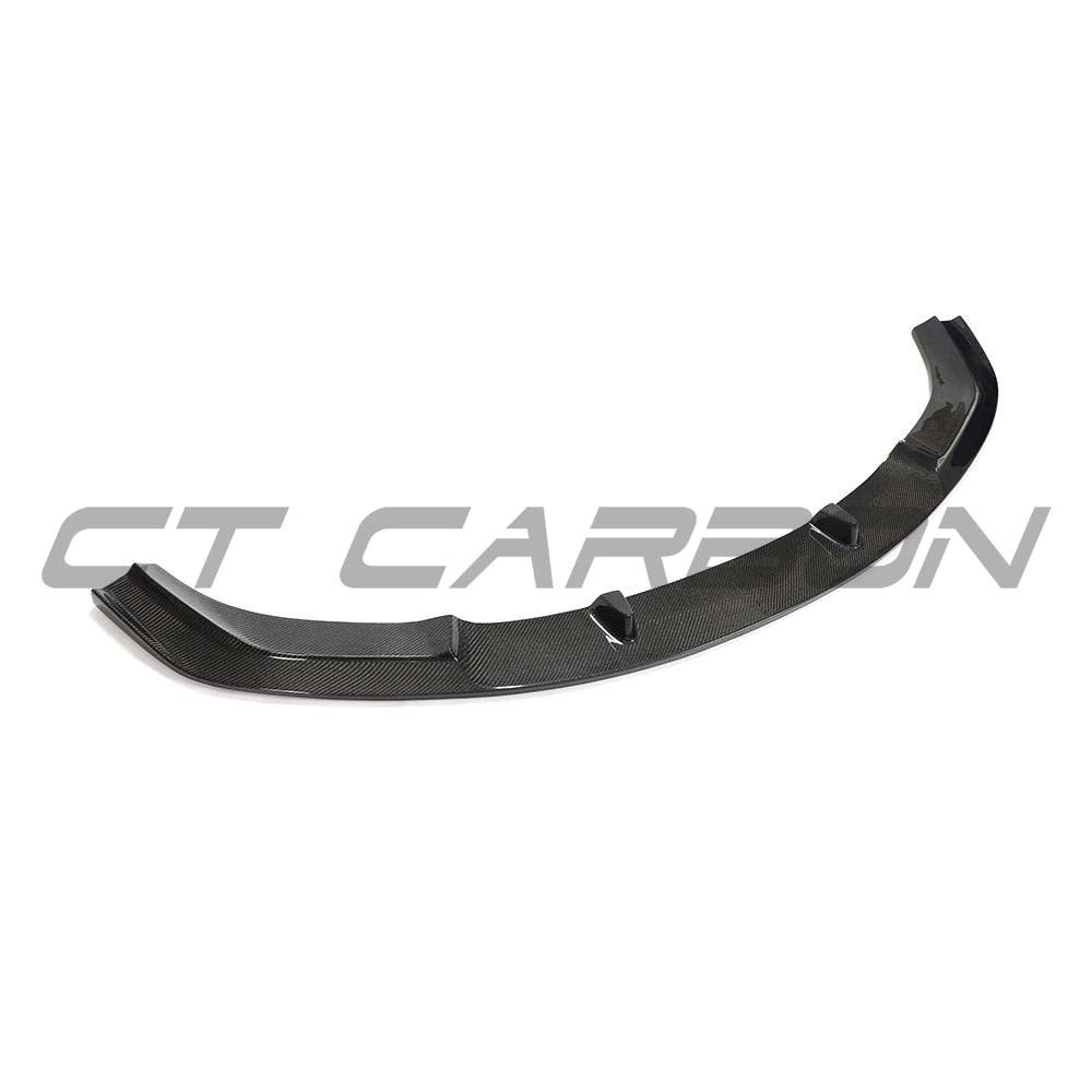 BMW M2 F87 N55 2015-2017 CT Carbon carbon fiber splitter, V5 model, installed on the front of the sports car, showcasing sleek design
