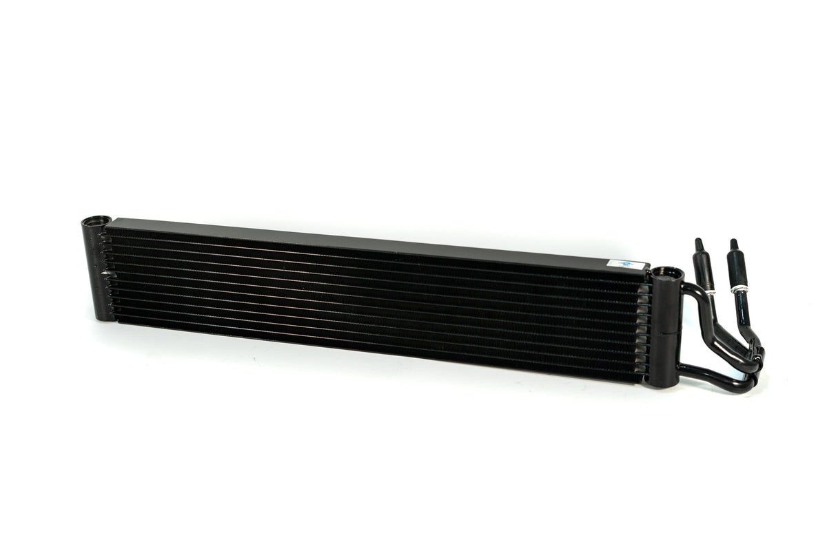 CSF RACE F8X M3/M4 DCT transmission cooler with aluminum fins and hoses for efficient cooling of high-performance BMW transmission system