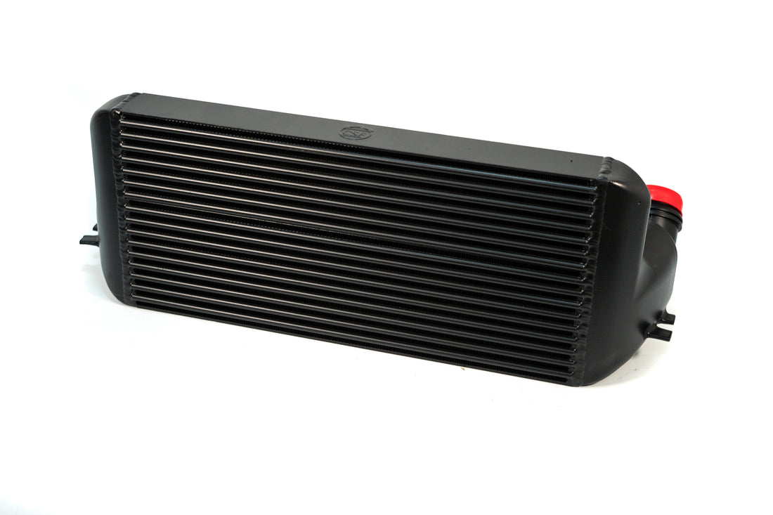 Black CSF Race high-performance intercooler for BMW F20/F21 1 Series, featuring detailed cooling fins and durable construction.