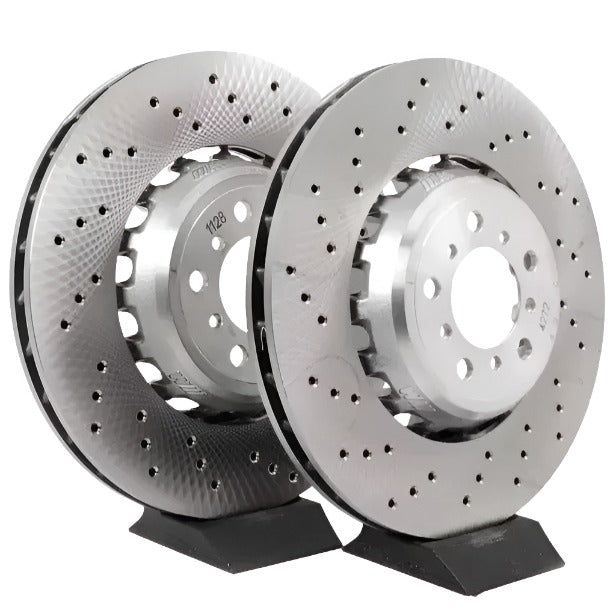 Genuine BMW F8X rear brake discs for F80 M3, F82 M4, F87 M2, 370x24mm, shown in the image.