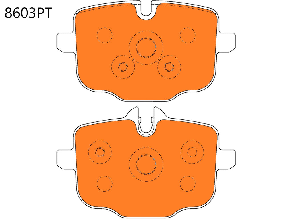 BMW G80 M3/M4 rear performance brake pads by PBS, high-performance brake pads with part number 8603PT, shown in the image.