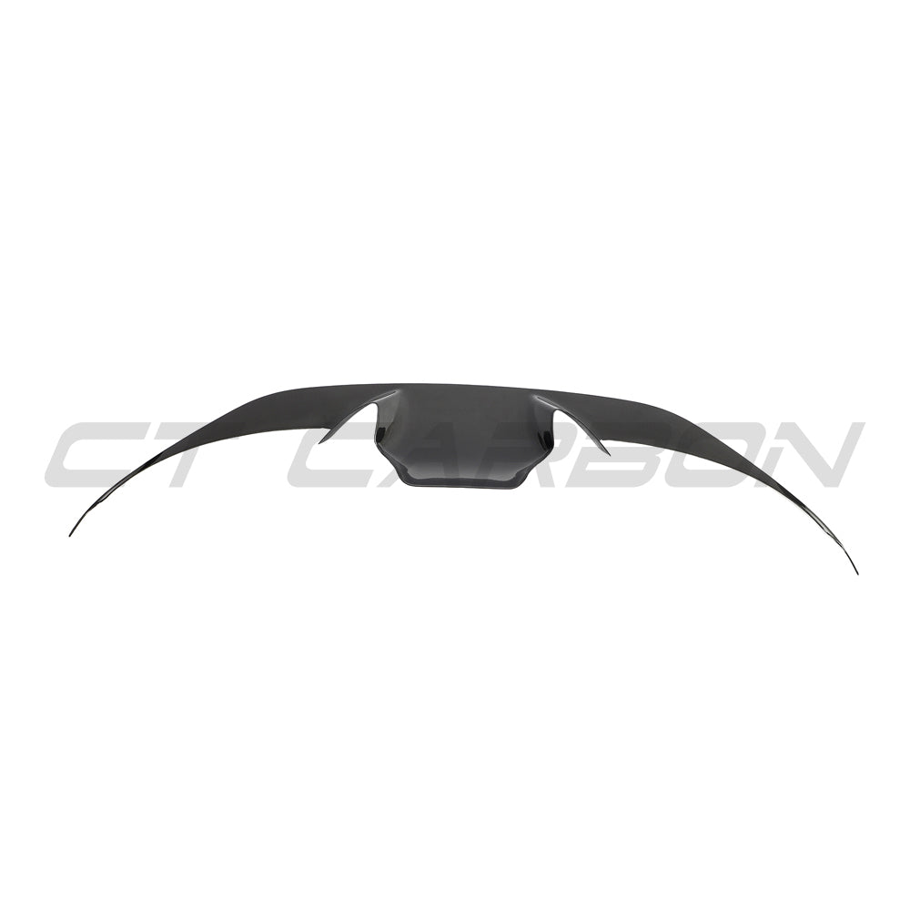 CT Carbon Ferrari F8 2019-2023 front bumper carbon fiber splitter, close-up view showing sleek aerodynamic design.