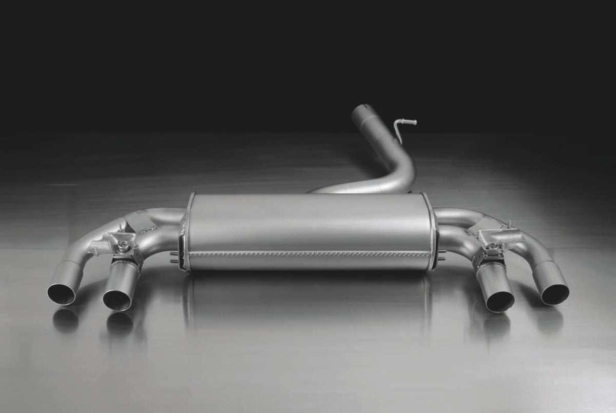 Remus VW Cat-Back Exhaust System for Golf MK7R hatchback 2.0 R CJX 2014-2016, showing polished exhaust tips and piping.