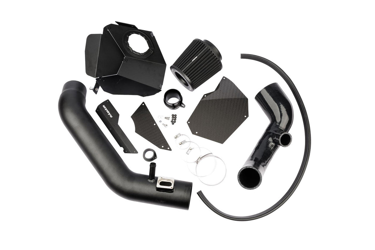 Ramair performance induction kit with carbon lid for BMW 135i, 235i, M2 3.0T N55 engine, showing the intake components.