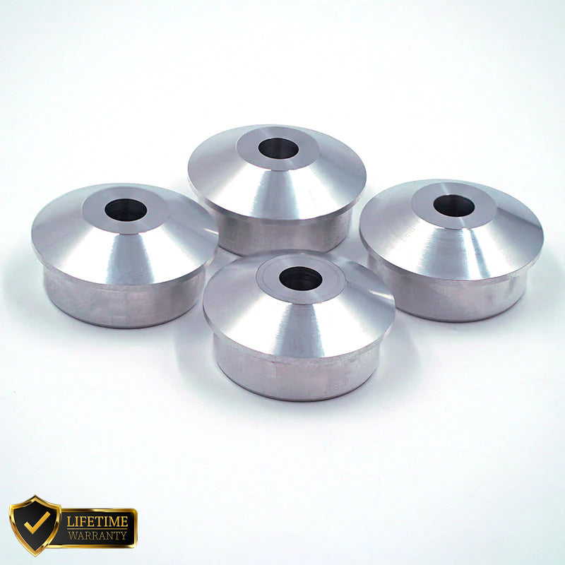 Suspension Secrets solid control arm bushes for Porsche 981 and 718 Cayman GT4, shown as durable suspension linkages.