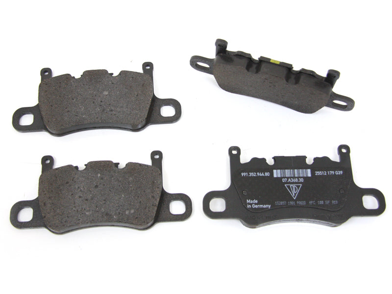 Genuine Porsche rear PCCB brake pads for Porsche 991 GT3 and RS models, showing the high-performance brake pad set.