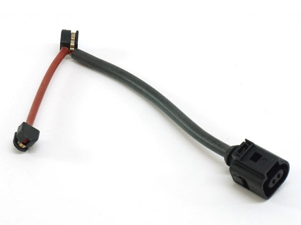 Genuine Porsche rear brake pad wear sensor for Porsche 981, 718, and 991 GT models, showing the sensor with wiring and connectors.