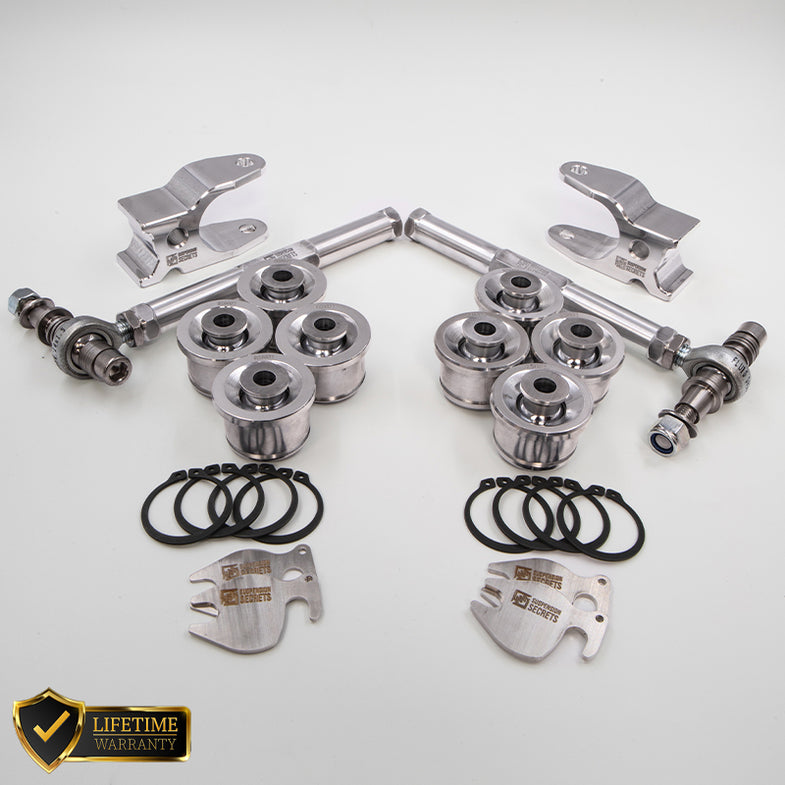 Suspension Secrets Porsche 911 GT3 (992) suspension linkages from the Track Pack, showing detailed metal components and mounting points.