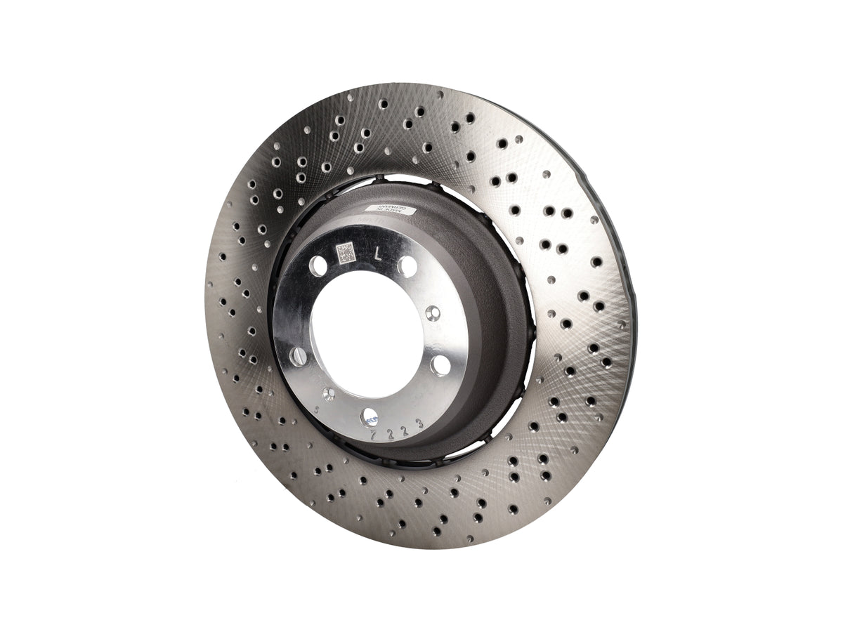 Genuine Porsche rear brake discs for Porsche 981 Cayman GT4, 380x30mm size, with vented and slotted design for efficient braking.