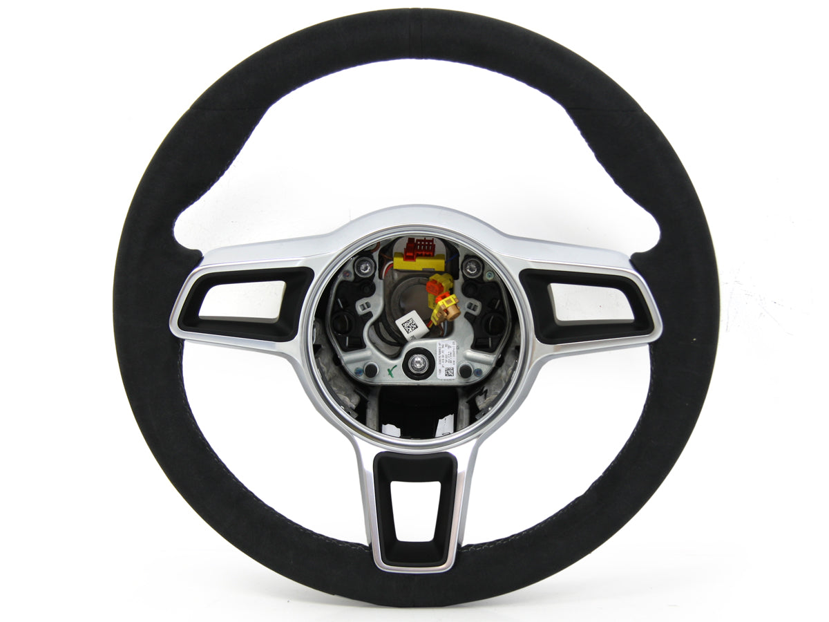 Genuine Porsche Alcantara steering wheel for Porsche 981 Cayman GT4, featuring premium black Alcantara material and sporty design.